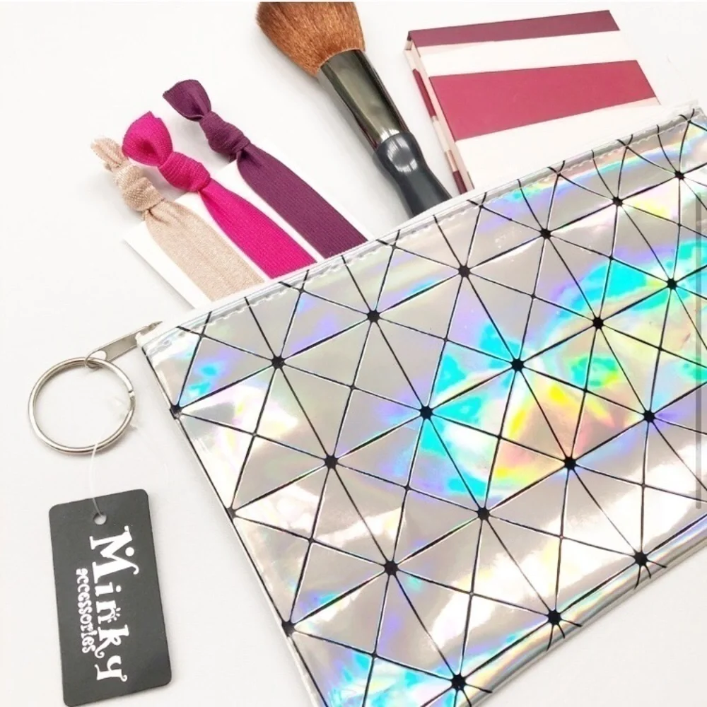 NEW Minky metallic white geometric makeup bag